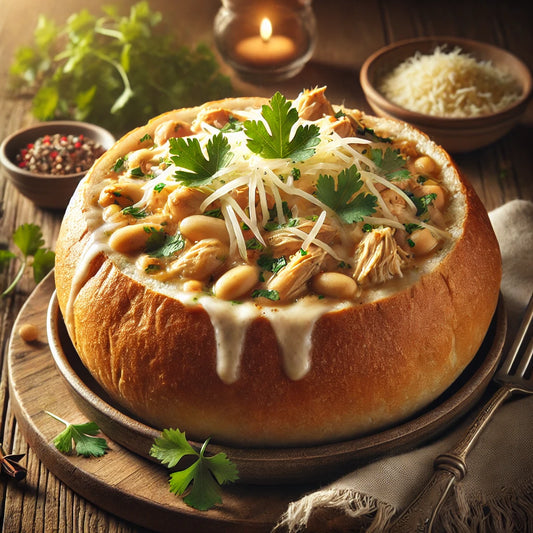 White Chicken Chili bread bowl